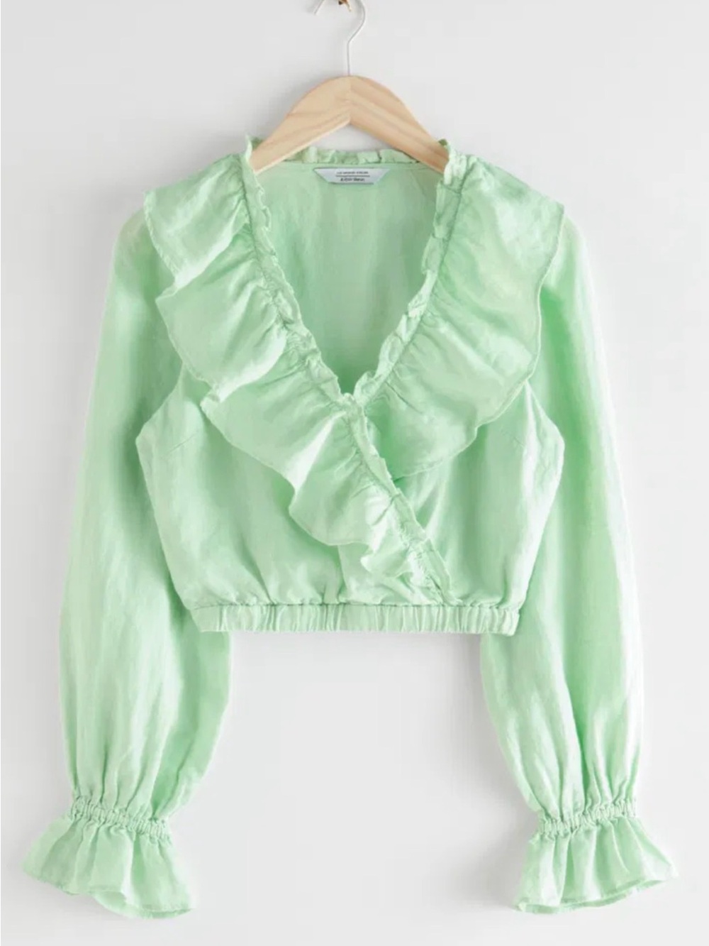 & Other Stories Mint Green Ruffle Wrap Crop Top